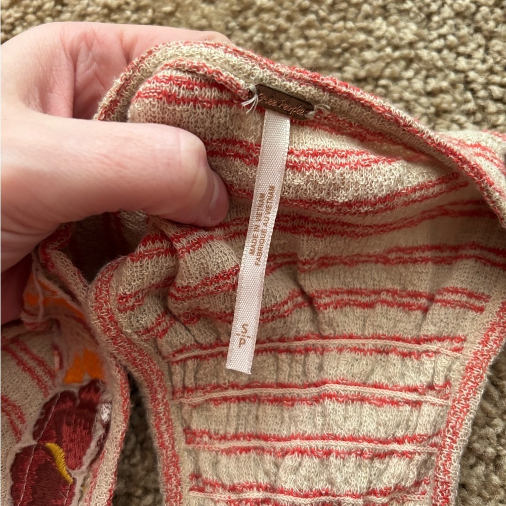 Free People Pink Striped Tank with Floral Embroidery Size Small - Picture 2 of 4